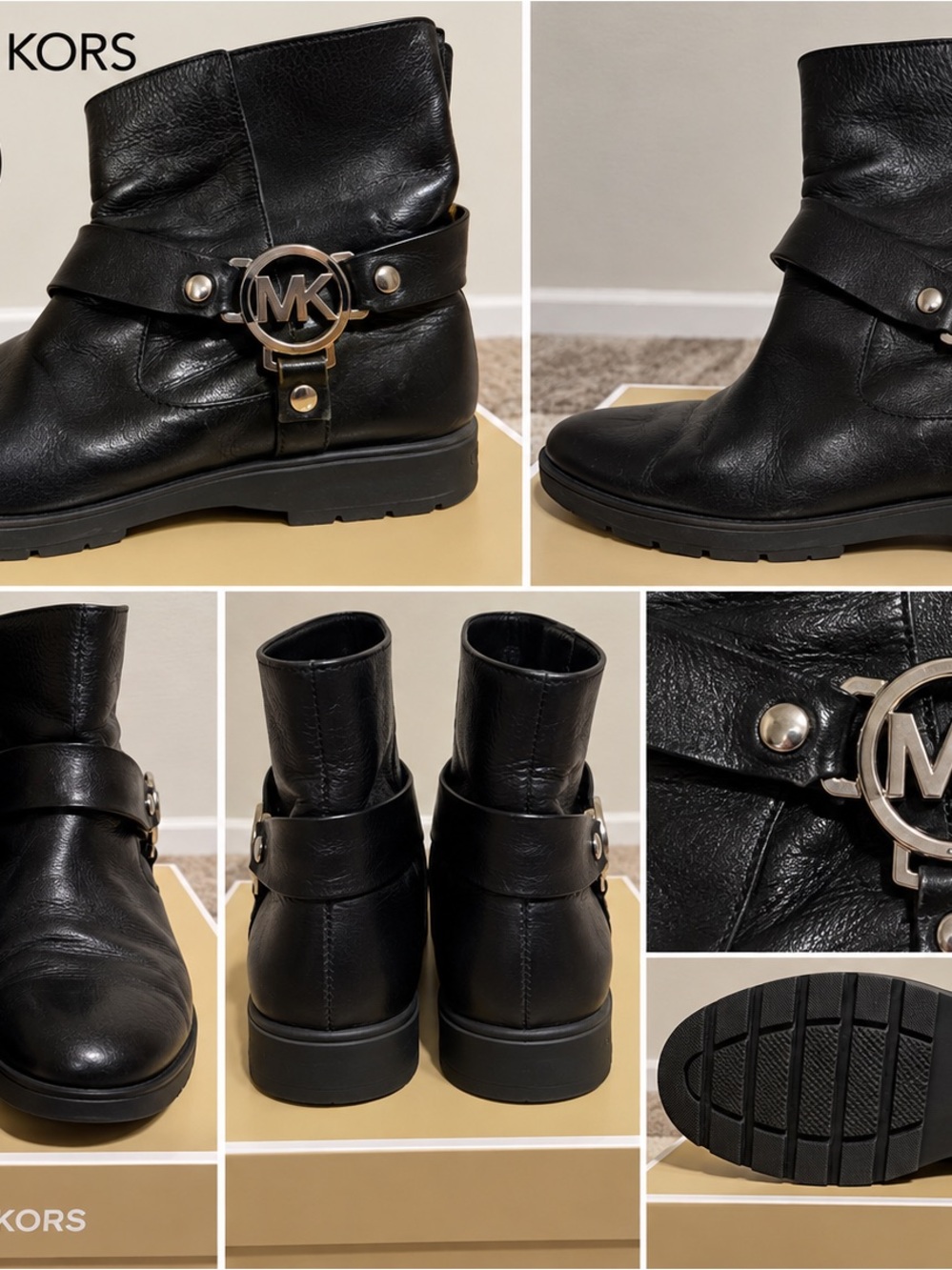 Michael Kors Black Leather MK Logo Ankle Boots